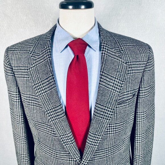 Hart Schaffner Marx Blazer Mens 40R Gray Wool Glen Plaid Sport Coat Jacket Union - Picture 1 of 14